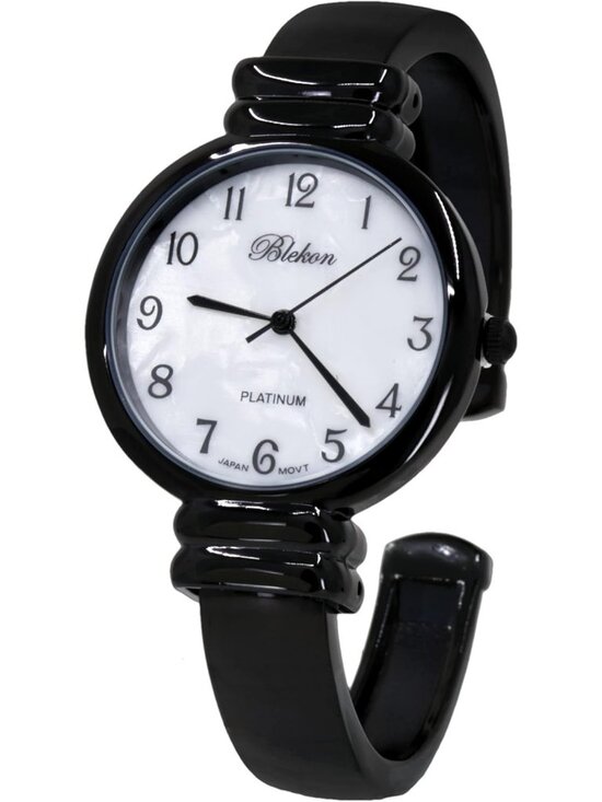 Women\'s White Black Analog Quartz Metal hinged Bangle Pearl Cuff Bracelet Watch main image 4
